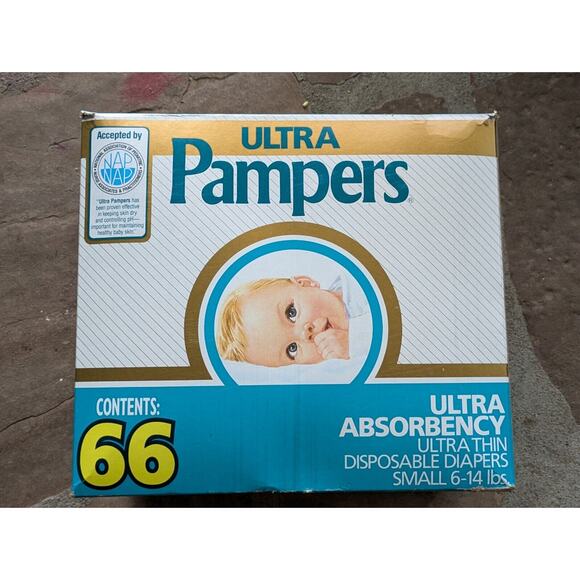 VTG Ultra Pampers Plus Diapers 66 Ct Sealed Box 6-14 lbs HTF Collectible - Picture 1 of 7
